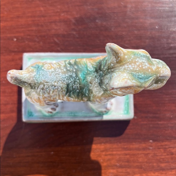 VTG MCM Japan Turquoise Drip Glaze Red Pottery Ceramic Scottie Dog Statue - Picture 7 of 15